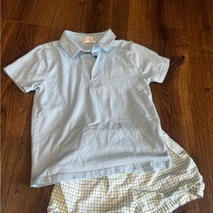 Sky Blue Kids Polo and Checkered Shorts Set